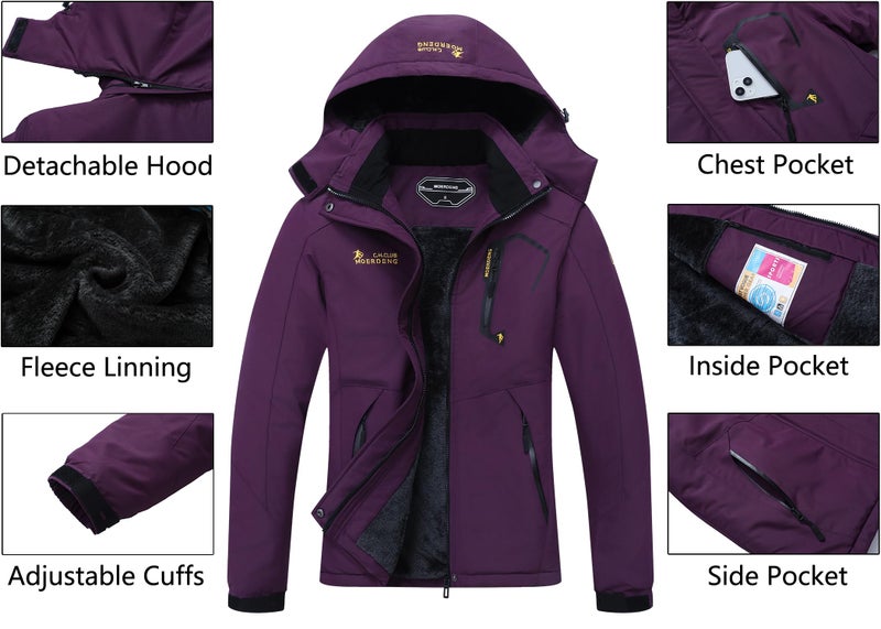 MOERDENG Women's Waterproof Ski Jacket Warm Winter Snow Coat Mountain Windbreaker Hooded Raincoat Jacket - Image 4